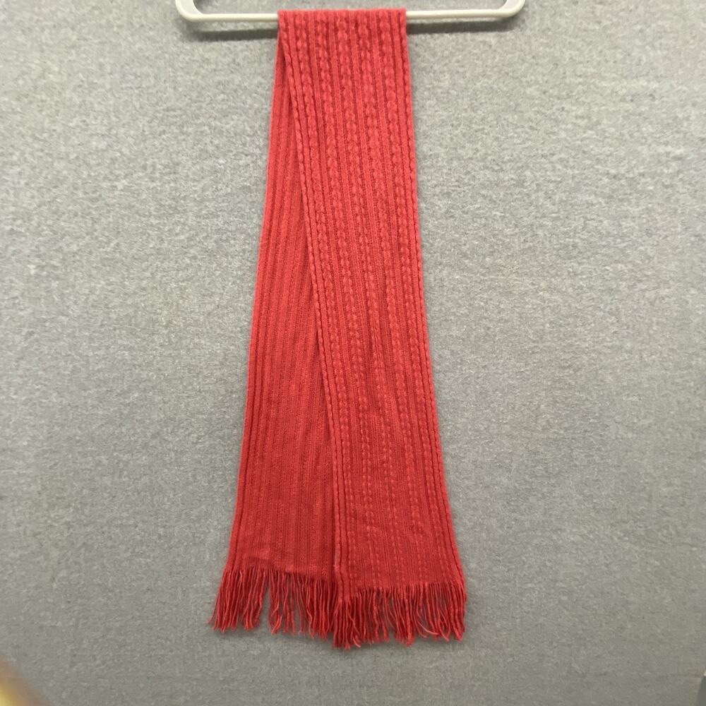 New York & Company Scarf Womens Winter Fringe Cable Knit Soft Warm Coral Salmon